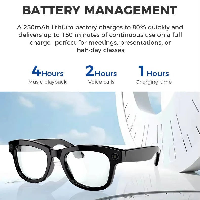 Smart Glasses with Integrated Video Camera & Bluetooth Audio - Stylish Wearable Tech for Hands-Free Recording & Streaming