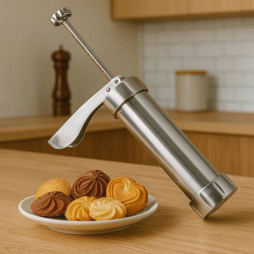 Premium Aluminum Cookie Press Set - 20 Disc Shapes & 4 Piping Nozzles for Perfect Cookies & Decorated Treats