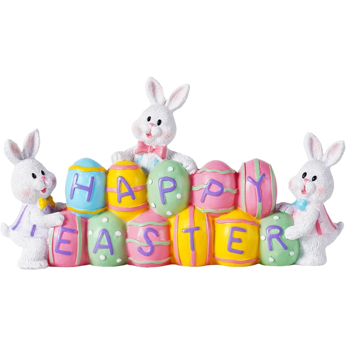 Hand-Painted Easter Bunny Centerpiece with Colorful Eggs - 4.7in Resin Decoration for Spring Celebrations