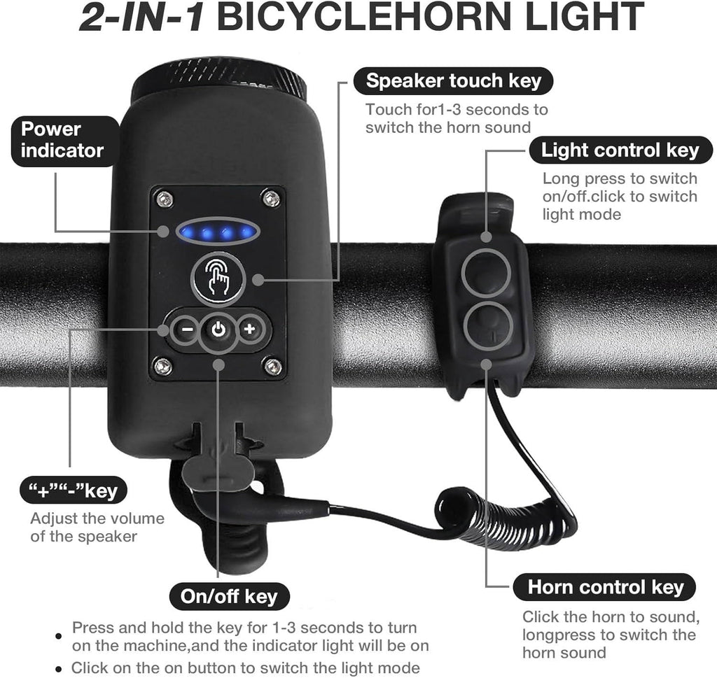 High-Performance Bicycle Horn & Floodlight - 110dB Sound, 30m Range, IPX5 Waterproof for Ultimate Safety & Visibility