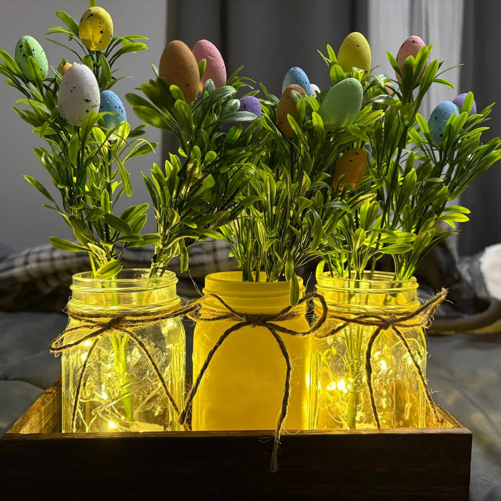 Rustic Wood Tray Centerpiece with Artificial Flowers & LED Lights - Perfect for Home Decor, Weddings, and Events