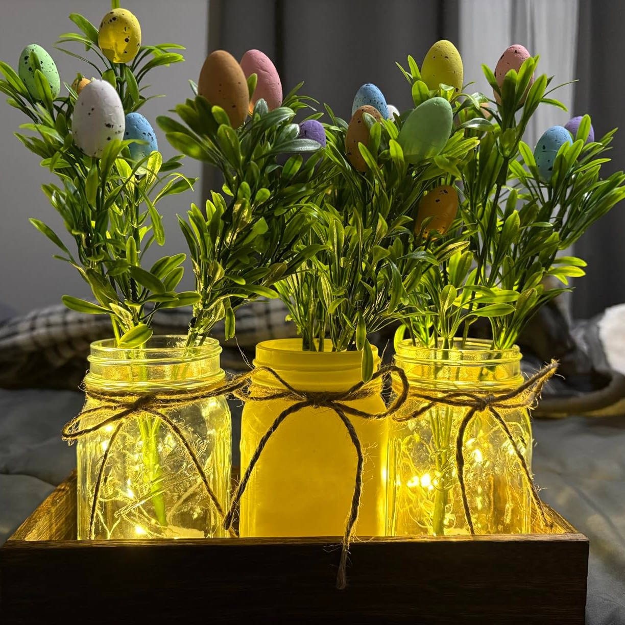 Rustic Wood Tray Centerpiece with Artificial Flowers & LED Lights - Perfect for Home Decor, Weddings, and Events