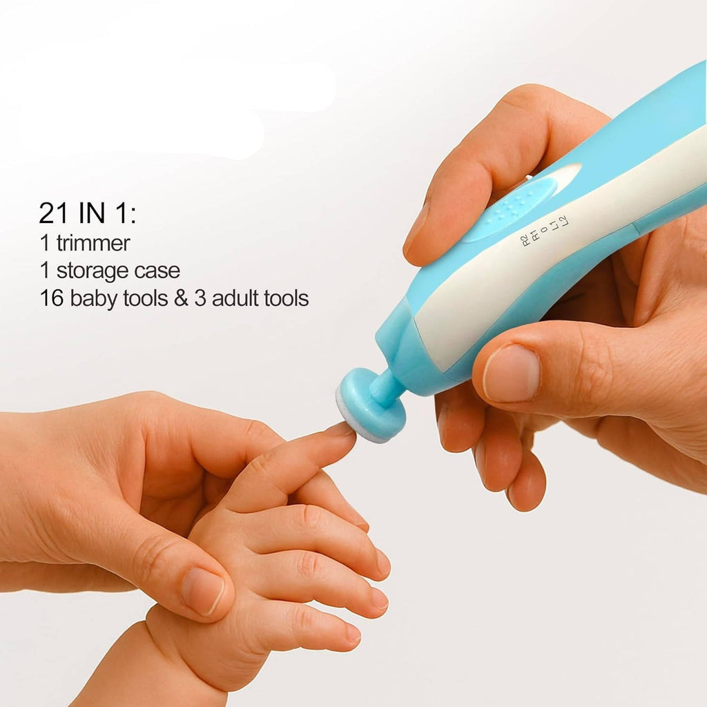 Electric Baby Nail File Set - 21 Pieces with Touch Stop Sensor & LED Light for Safe and Easy Nail Care
