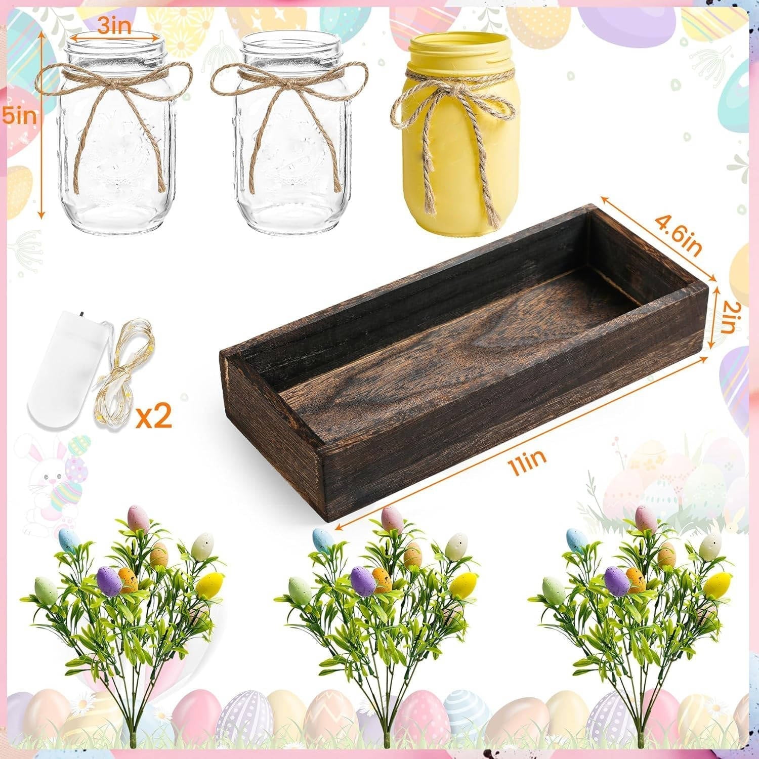 Rustic Wood Tray Centerpiece with Artificial Flowers & LED Lights - Perfect for Home Decor, Weddings, and Events