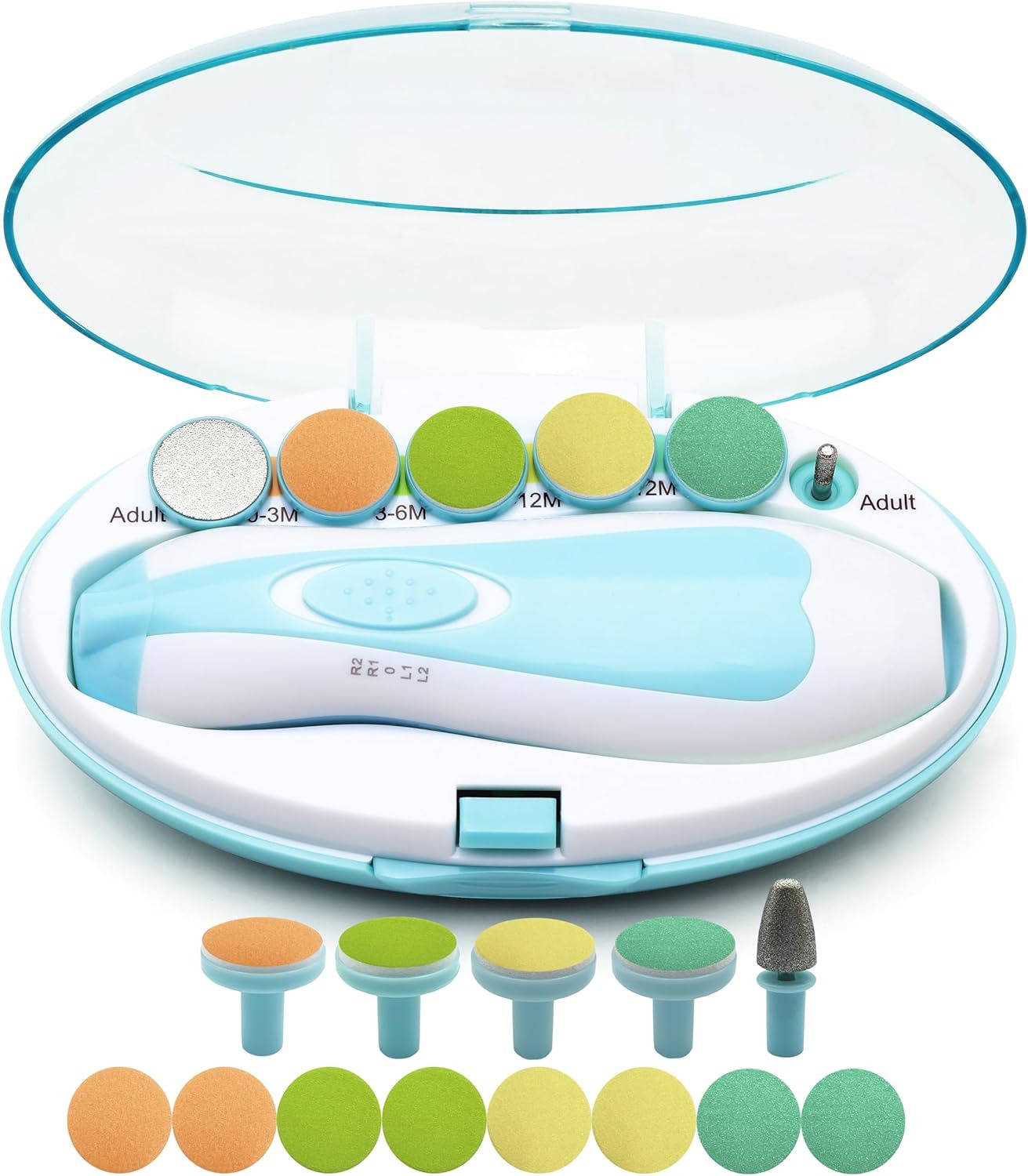 Electric Baby Nail File Set - 21 Pieces with Touch Stop Sensor & LED Light for Safe and Easy Nail Care
