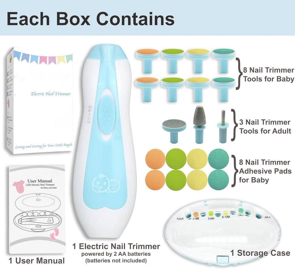 Electric Baby Nail File Set - 21 Pieces with Touch Stop Sensor & LED Light for Safe and Easy Nail Care