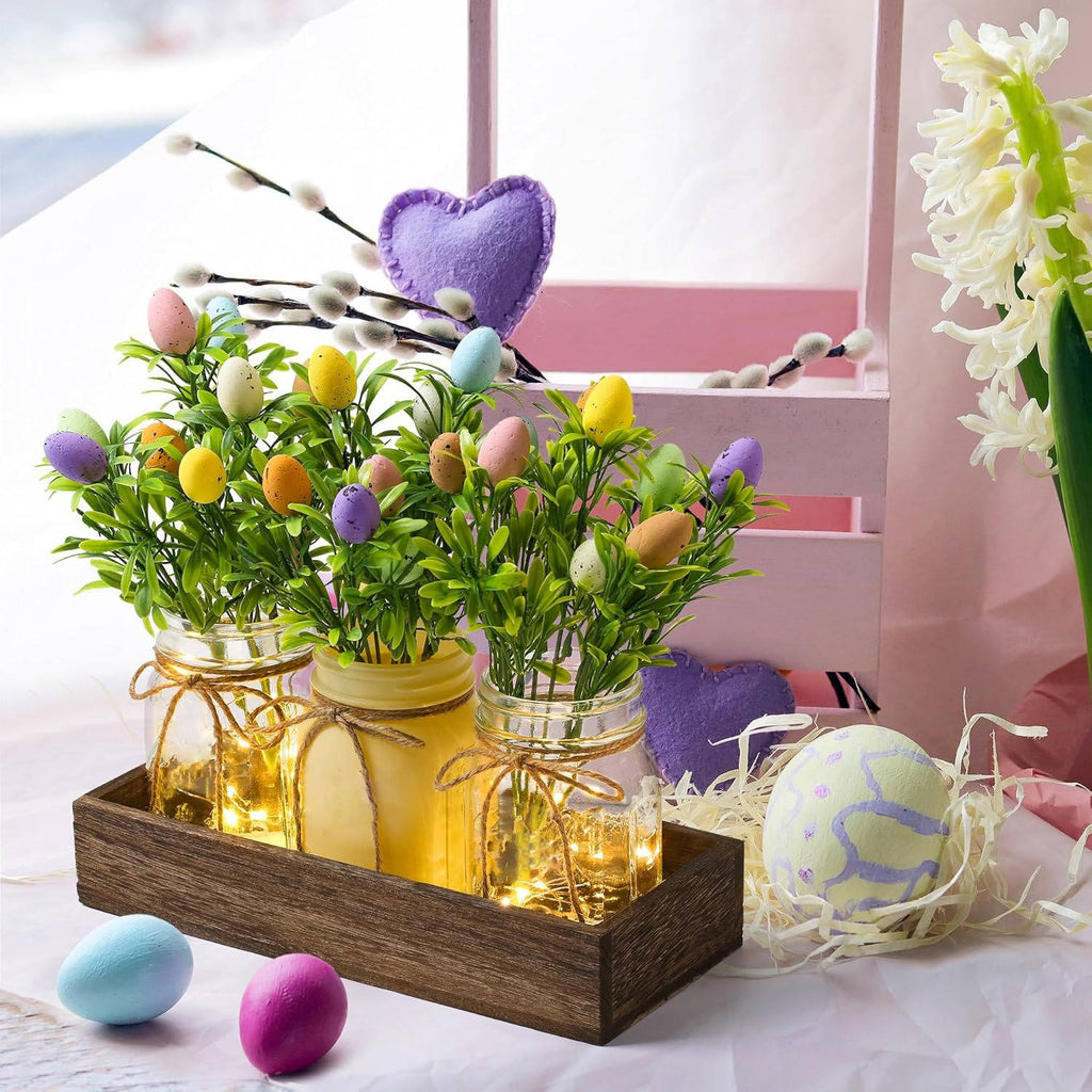 Rustic Wood Tray Centerpiece with Artificial Flowers & LED Lights - Perfect for Home Decor, Weddings, and Events