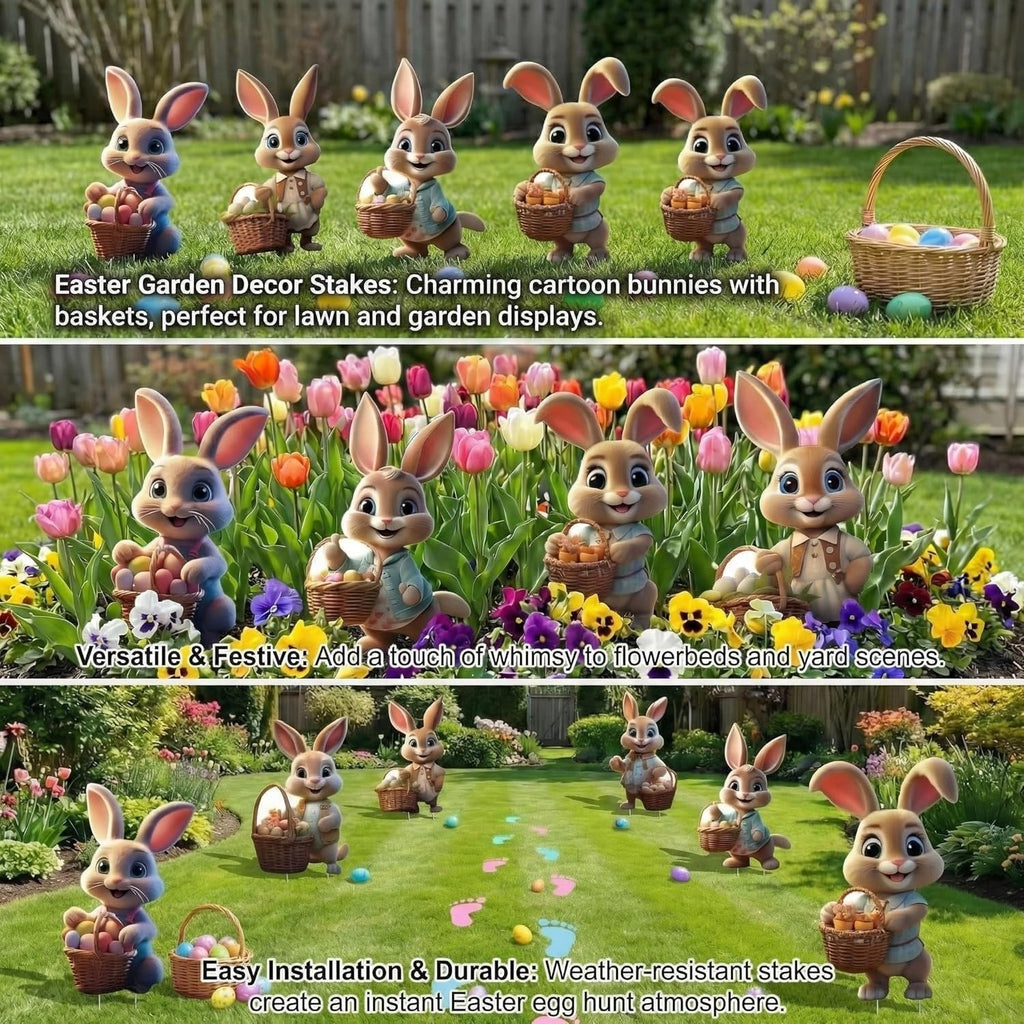 Set of 6 Outdoor Easter Bunny Yard Signs with Ground Stakes - Festive Spring Decor for Lawn and Garden