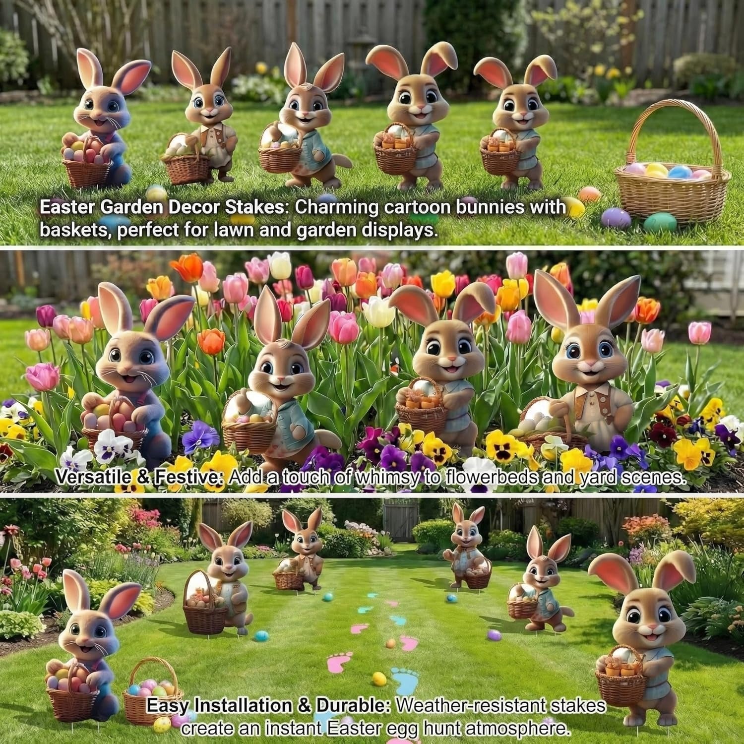 Set of 6 Outdoor Easter Bunny Yard Signs with Ground Stakes - Festive Spring Decor for Lawn and Garden