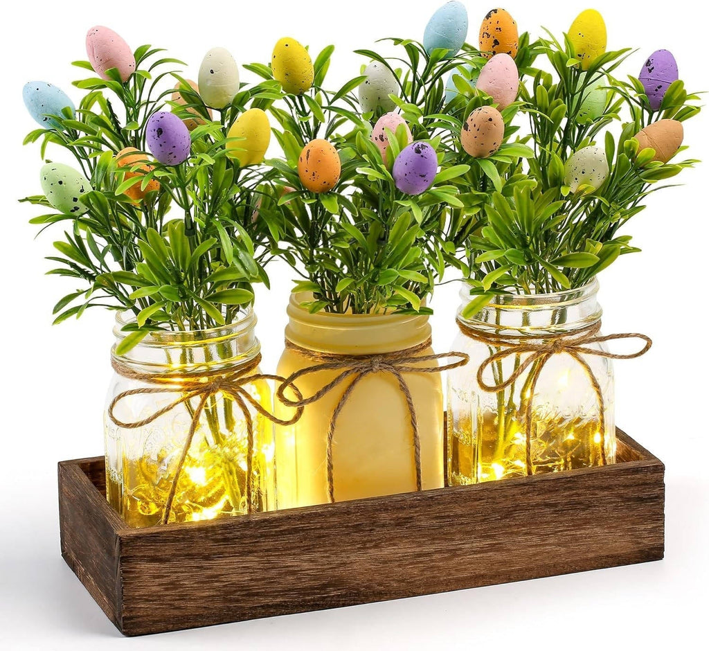 Rustic Wood Tray Centerpiece with Artificial Flowers & LED Lights - Perfect for Home Decor, Weddings, and Events