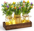 Rustic Wood Tray Centerpiece with Artificial Flowers & LED Lights - Perfect for Home Decor, Weddings, and Events