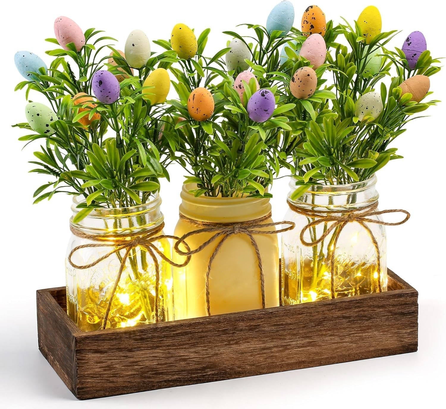 Rustic Wood Tray Centerpiece with Artificial Flowers & LED Lights - Perfect for Home Decor, Weddings, and Events