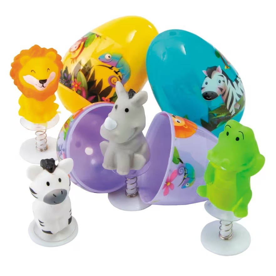 12-Pack Pop-Up Zoo Animal Easter Eggs with Snap Closure - Assorted Colors for Fun Easter Egg Hunts