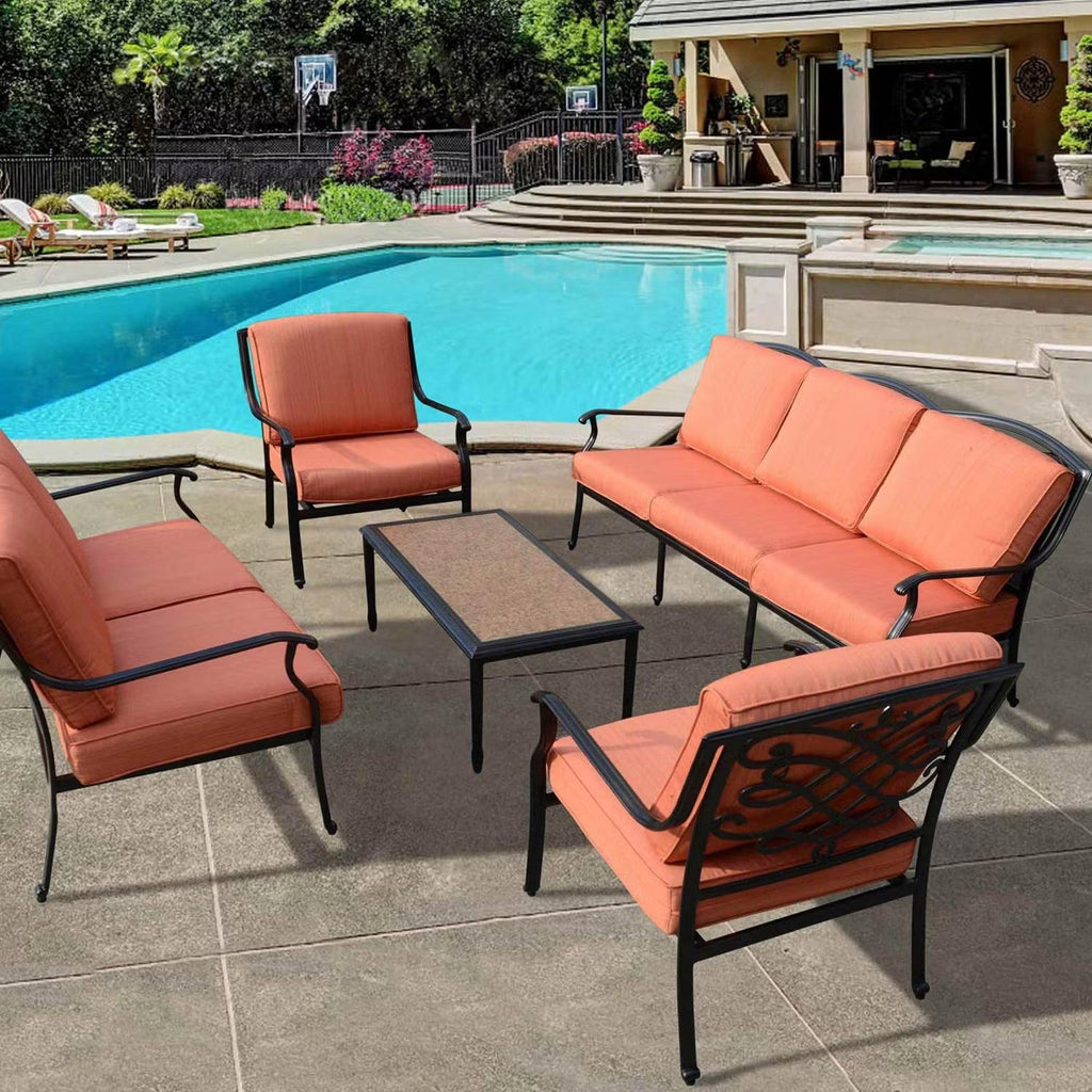Auresta 5-Piece Outdoor Sofa Set - Vibrant Orange with Stylish Coffee Table - Perfect for Patios & Backyards