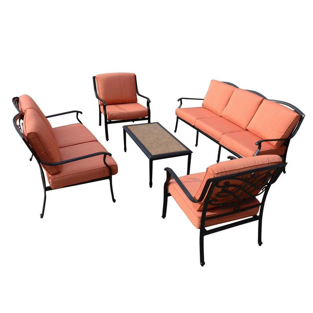 Auresta 5-Piece Outdoor Sofa Set - Vibrant Orange with Stylish Coffee Table - Perfect for Patios & Backyards