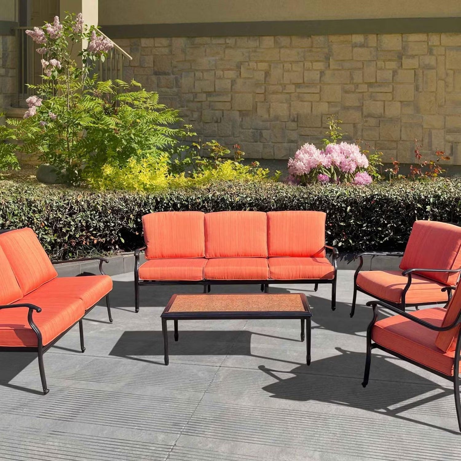 Auresta 5-Piece Outdoor Sofa Set - Vibrant Orange with Stylish Coffee Table - Perfect for Patios & Backyards