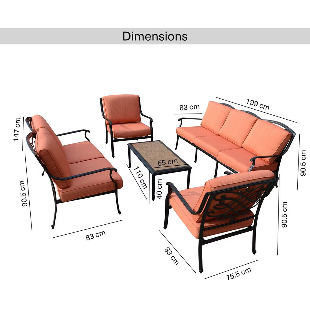Auresta 5-Piece Outdoor Sofa Set - Vibrant Orange with Stylish Coffee Table - Perfect for Patios & Backyards