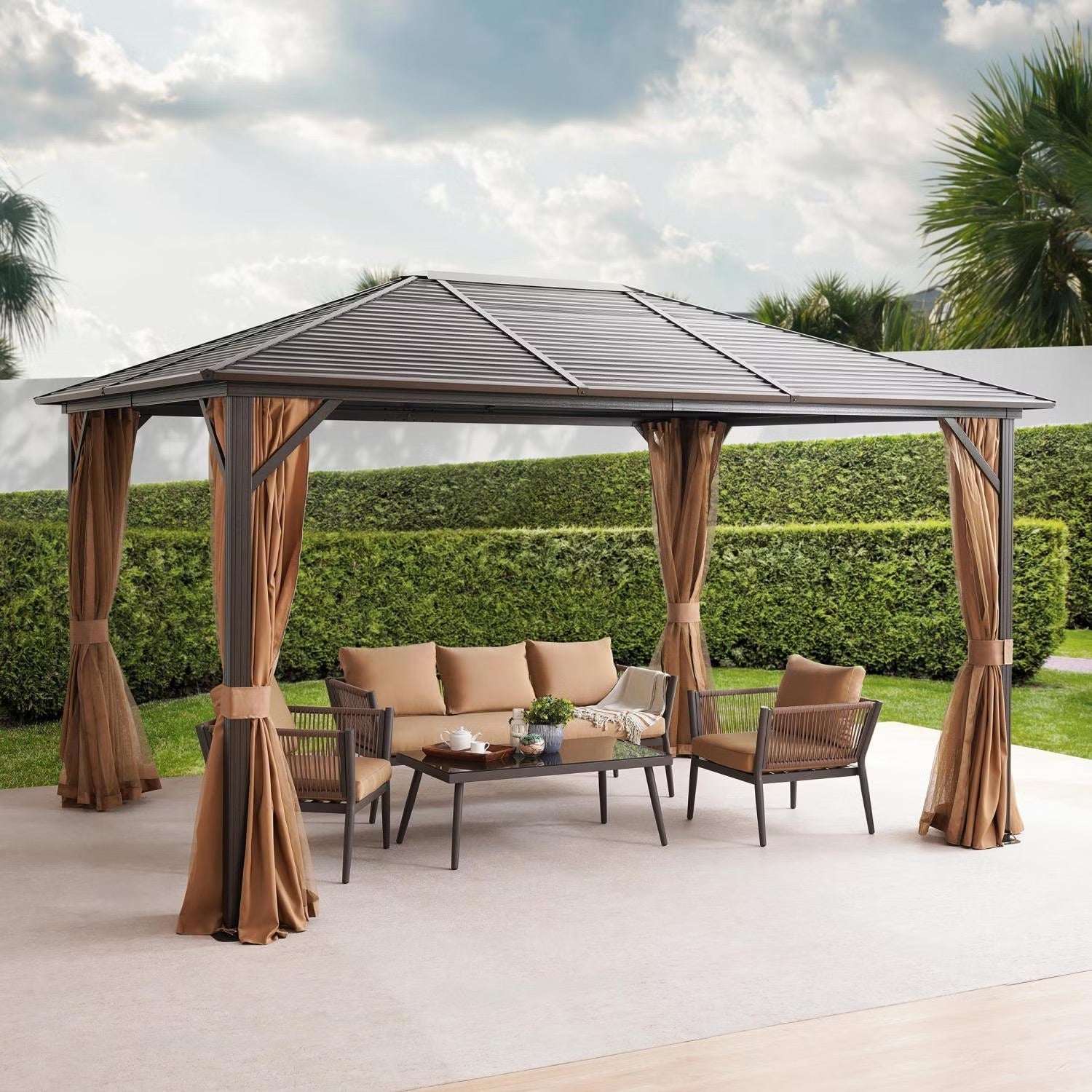 Seranta Brown Outdoor Gazebo with Netting & Durable Aluminium Frame - Perfect for Patios & Gardens