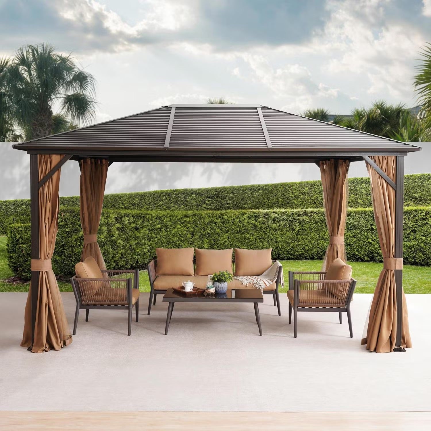 Seranta Brown Outdoor Gazebo with Netting & Durable Aluminium Frame - Perfect for Patios & Gardens