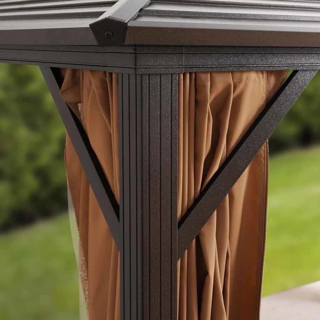 Seranta Brown Outdoor Gazebo with Netting & Durable Aluminium Frame - Perfect for Patios & Gardens