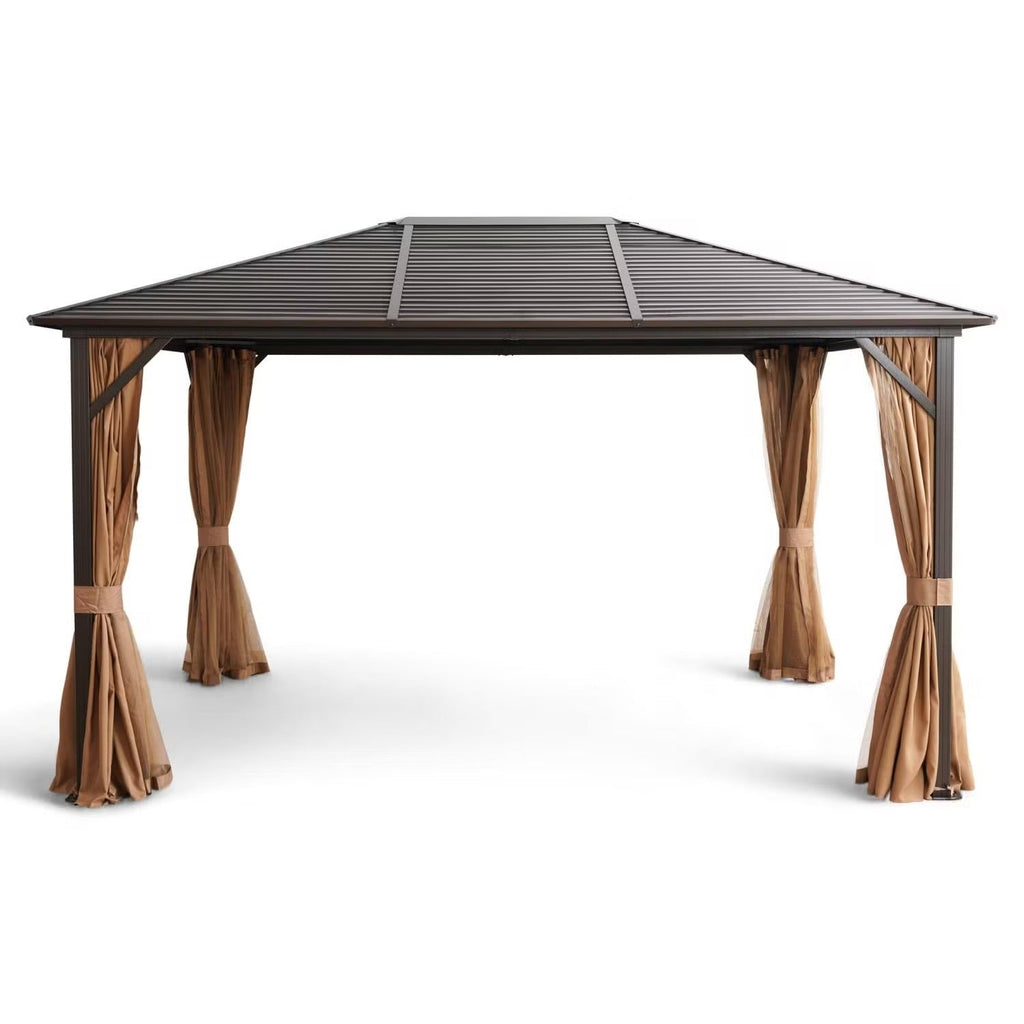 Seranta Brown Outdoor Gazebo with Netting & Durable Aluminium Frame - Perfect for Patios & Gardens