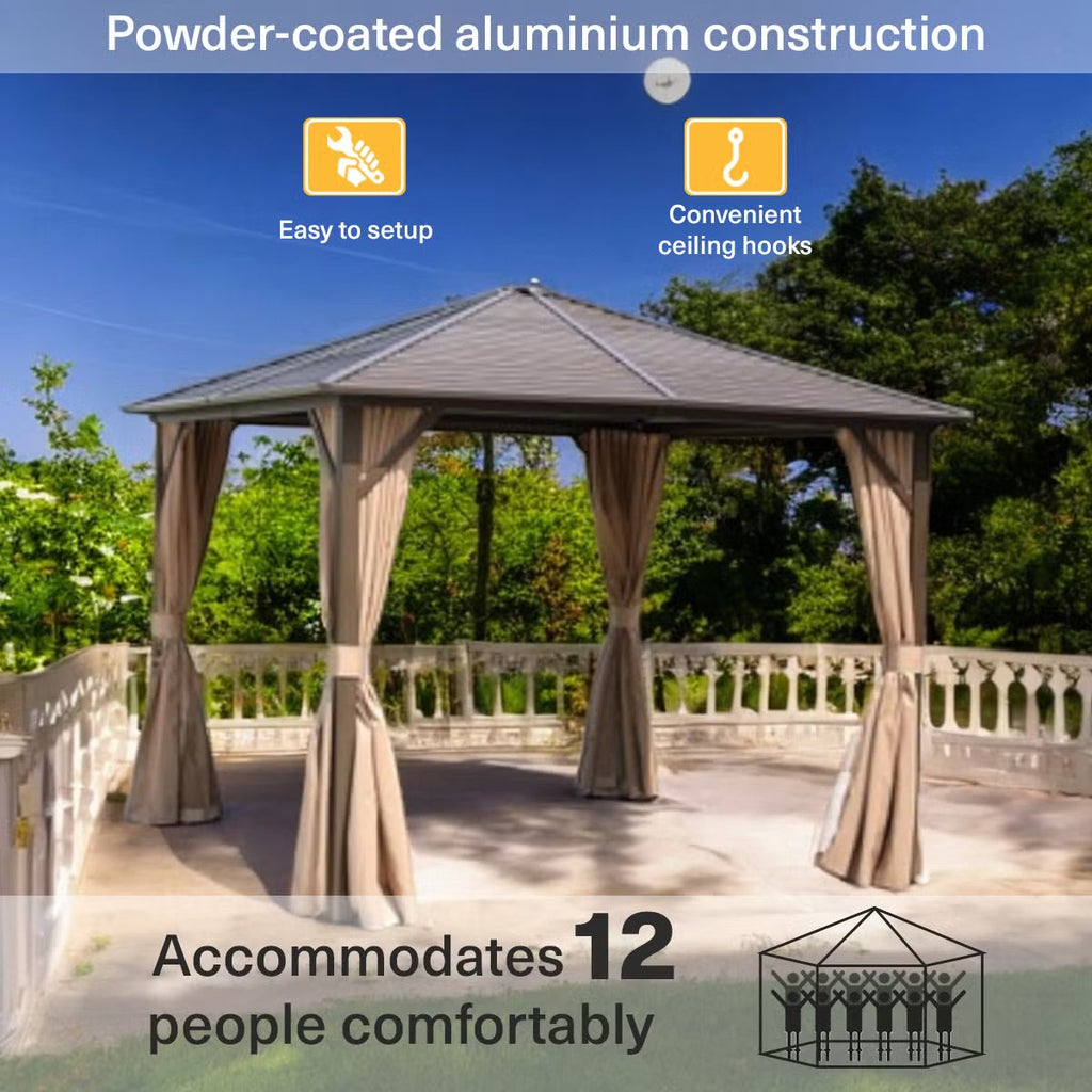 Seranta Brown Outdoor Gazebo with Netting & Durable Aluminium Frame - Perfect for Patios & Gardens