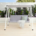 Serela 3-Seater Outdoor Swing Chair - Durable White Steel Frame with Comfortable Grey Cushions - Perfect for Patios & Gardens