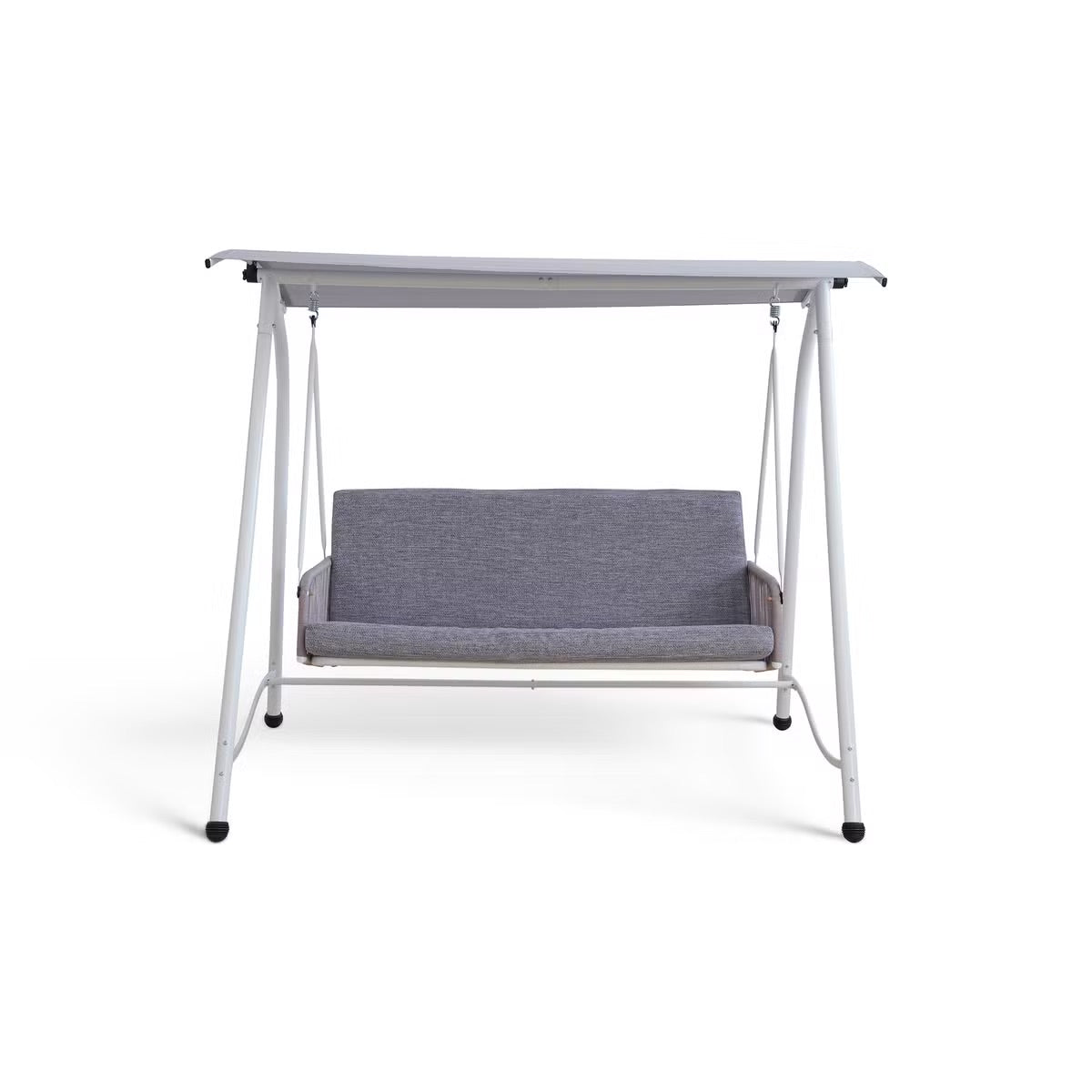 Serela 3-Seater Outdoor Swing Chair - Durable White Steel Frame with Comfortable Grey Cushions - Perfect for Patios & Gardens