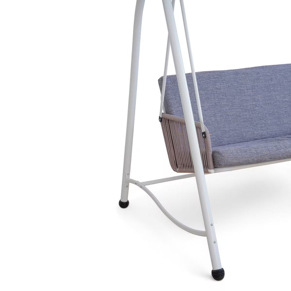 Serela 3-Seater Outdoor Swing Chair - Durable White Steel Frame with Comfortable Grey Cushions - Perfect for Patios & Gardens