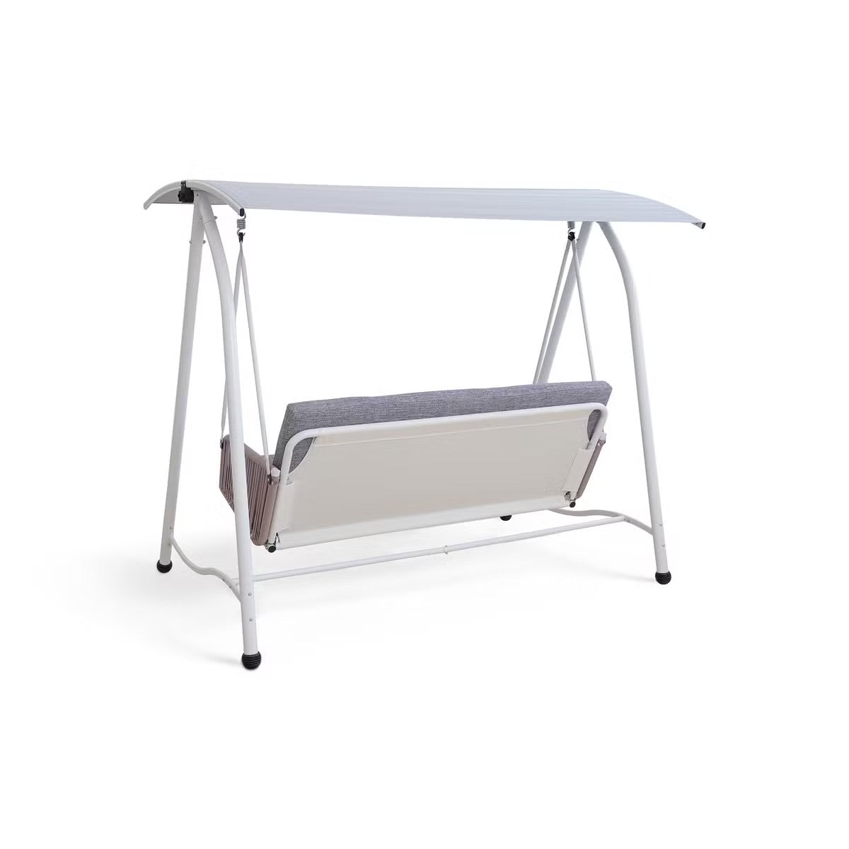 Serela 3-Seater Outdoor Swing Chair - Durable White Steel Frame with Comfortable Grey Cushions - Perfect for Patios & Gardens