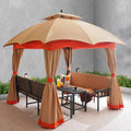Sorona 3x3m Outdoor Gazebo with Comfortable Seating & Table - Stylish Beige & Orange Design for Patios & Gardens