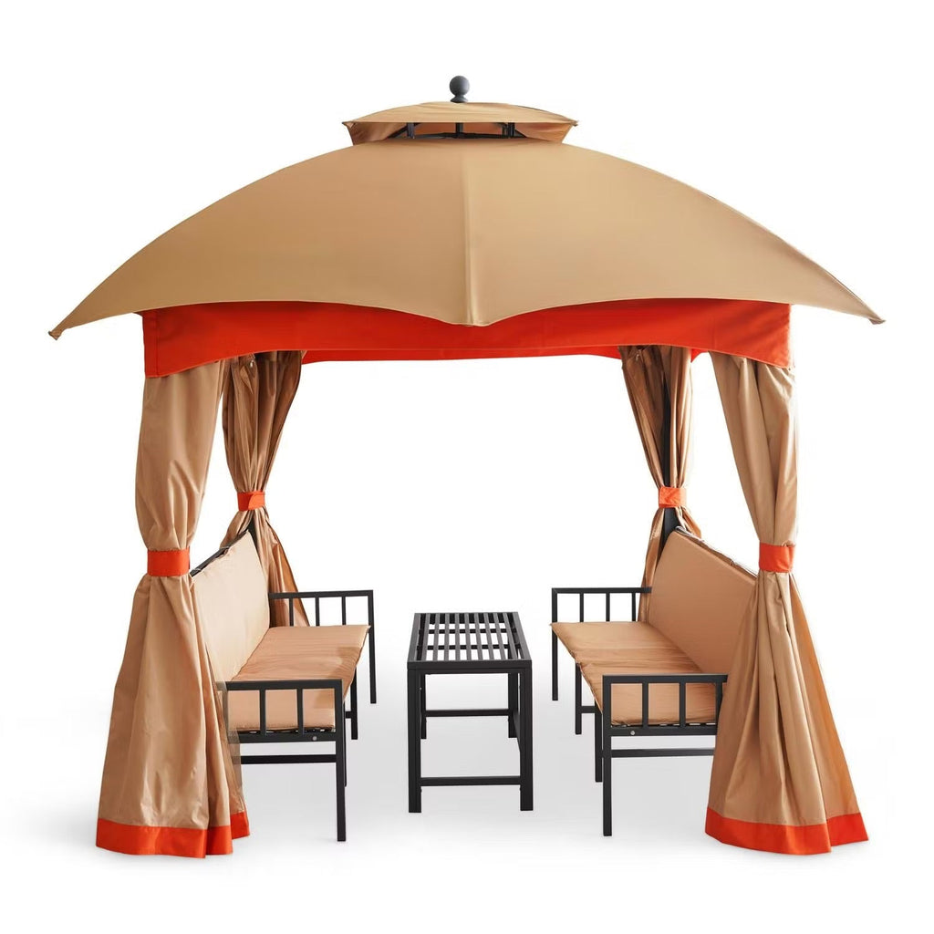 Sorona 3x3m Outdoor Gazebo with Comfortable Seating & Table - Stylish Beige & Orange Design for Patios & Gardens