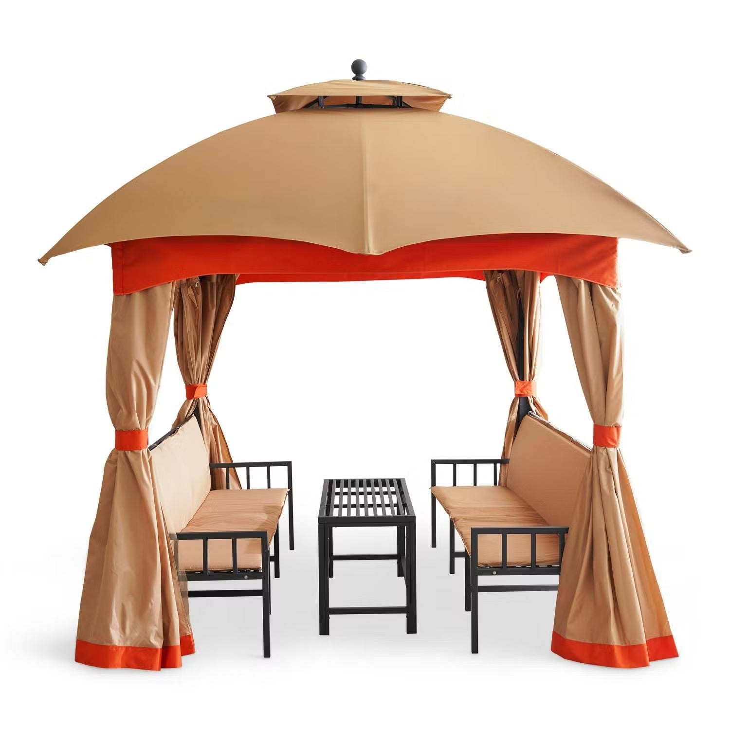 Sorona 3x3m Outdoor Gazebo with Comfortable Seating & Table - Stylish Beige & Orange Design for Patios & Gardens