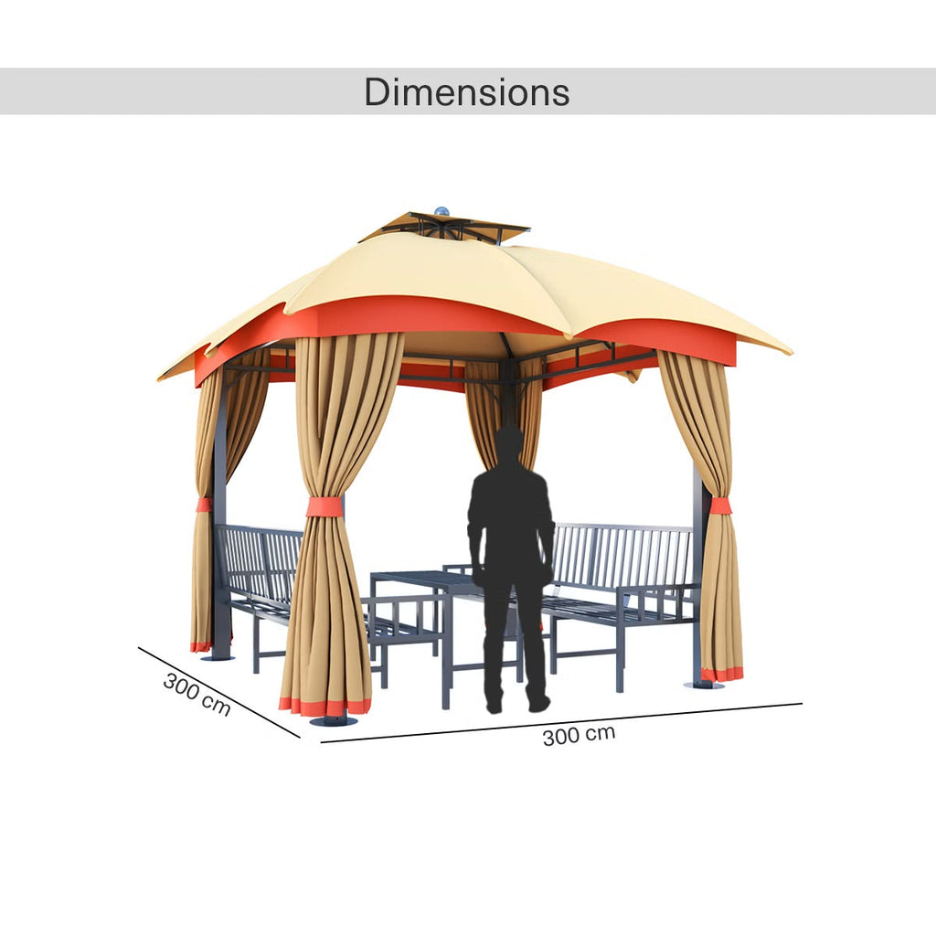 Sorona 3x3m Outdoor Gazebo with Comfortable Seating & Table - Stylish Beige & Orange Design for Patios & Gardens