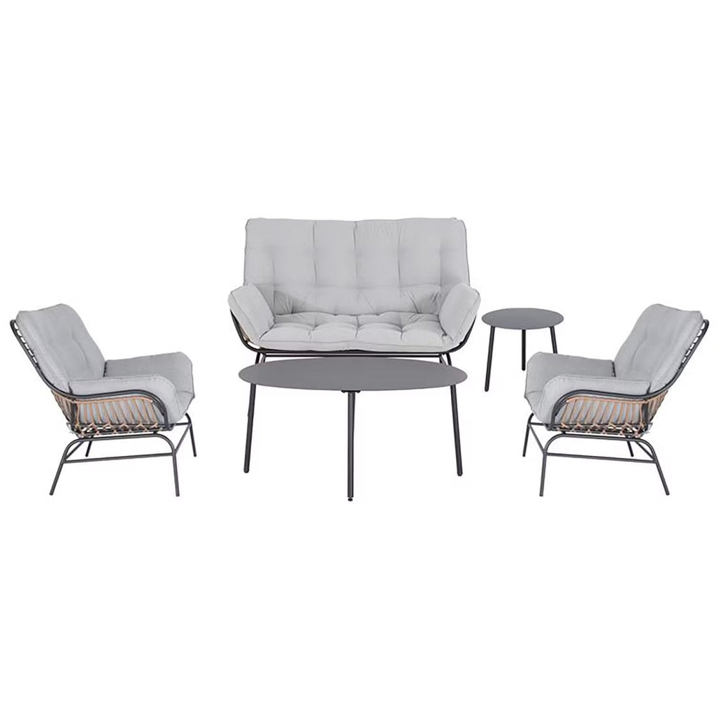 Sorella Grey 4-Seater Outdoor Sofa Set with Coffee Table & End Table – Stylish Patio Furniture for Relaxation