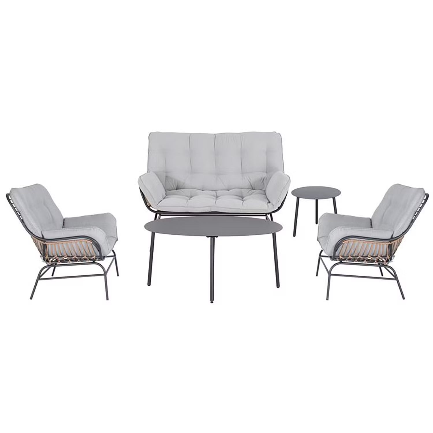 Sorella Grey 4-Seater Outdoor Sofa Set with Coffee Table & End Table – Stylish Patio Furniture for Relaxation