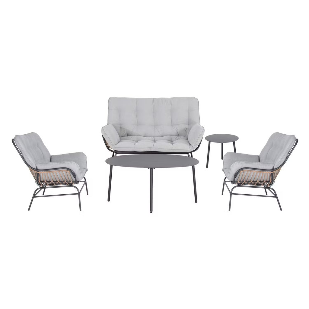 Sorella Grey 4-Seater Outdoor Sofa Set with Coffee Table & End Table – Stylish Patio Furniture for Relaxation