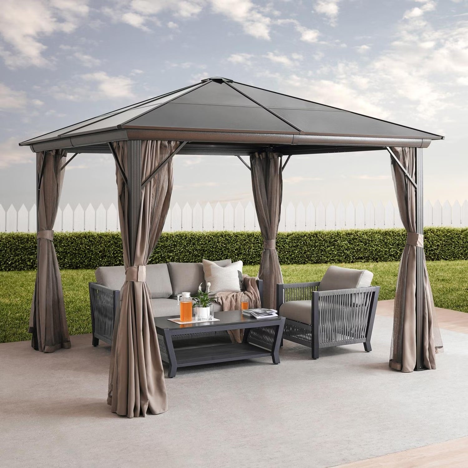 Trevana 3x3m Brown Outdoor Gazebo with Netting & Ceiling Hook - Weather-Resistant Canopy for Patio, Garden, and Events