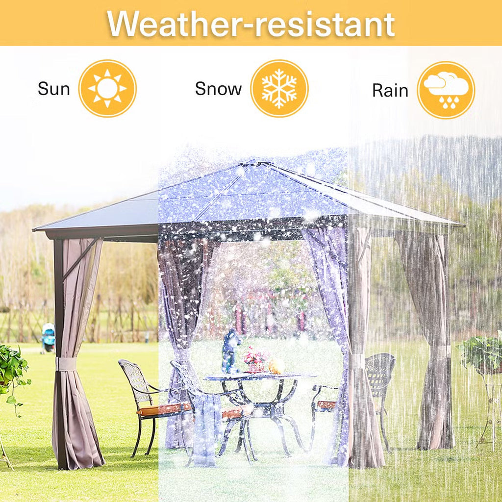 Trevana 3x3m Brown Outdoor Gazebo with Netting & Ceiling Hook - Weather-Resistant Canopy for Patio, Garden, and Events