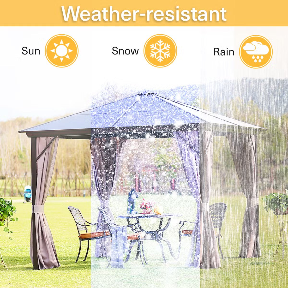 Trevana 3x3m Brown Outdoor Gazebo with Netting & Ceiling Hook - Weather-Resistant Canopy for Patio, Garden, and Events