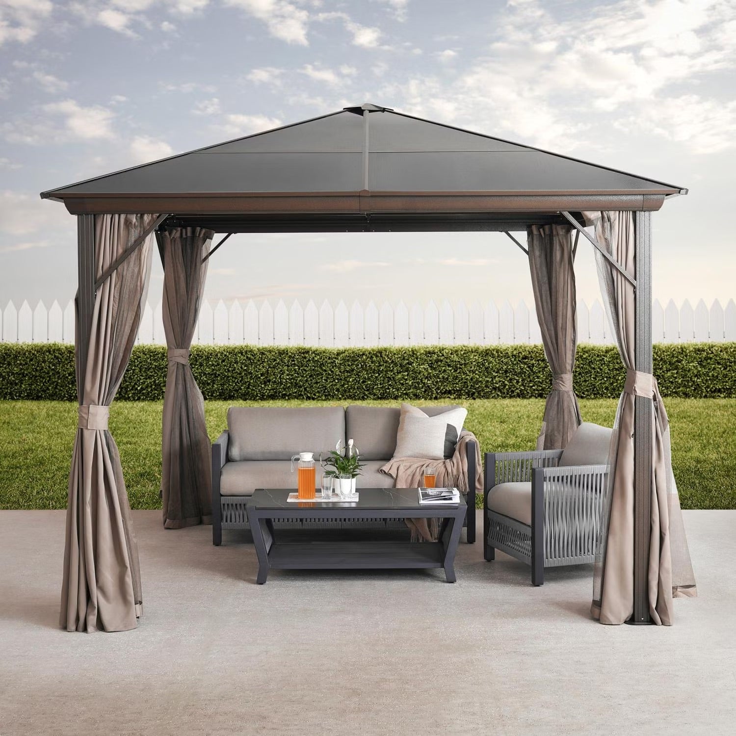 Trevana 3x3m Brown Outdoor Gazebo with Netting & Ceiling Hook - Weather-Resistant Canopy for Patio, Garden, and Events