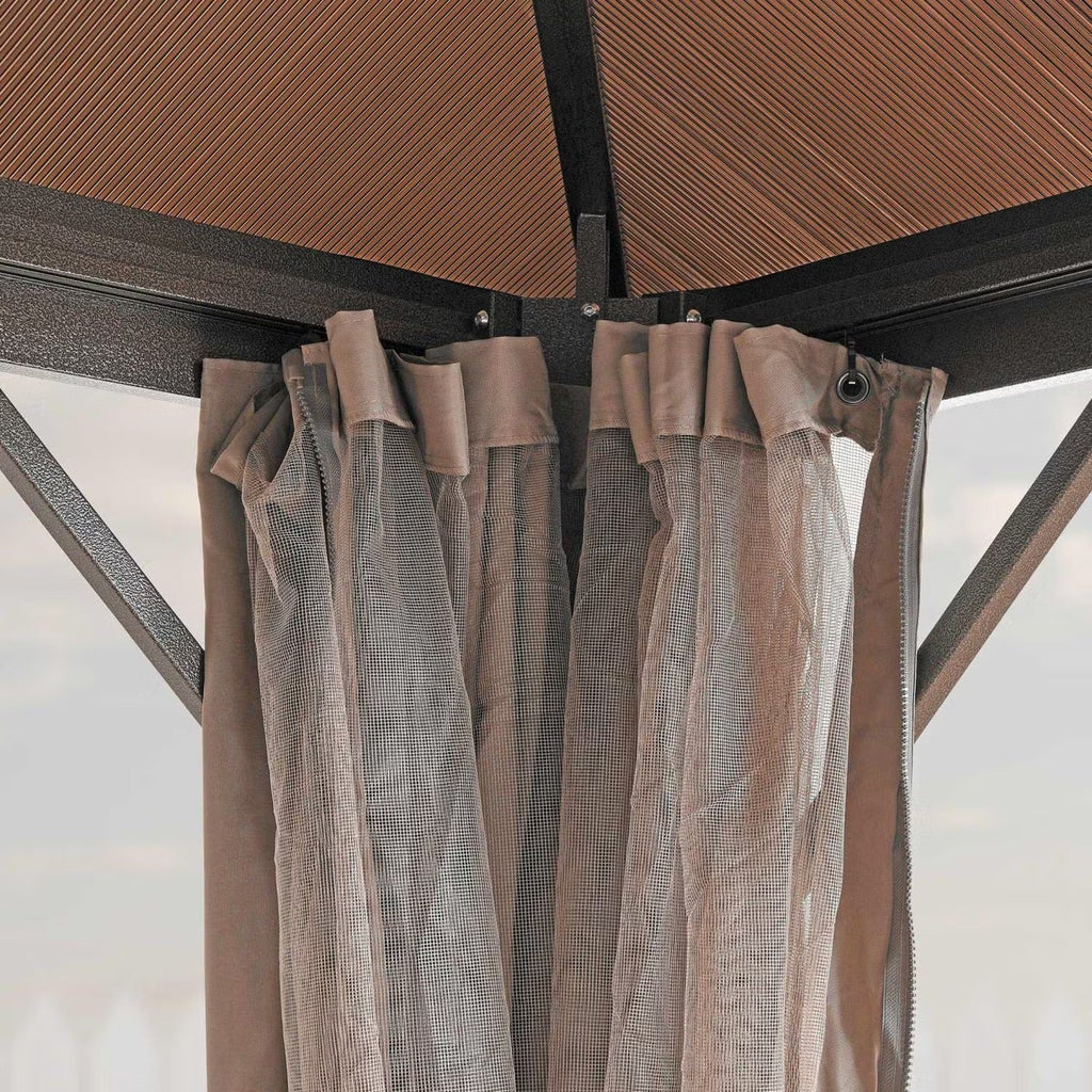 Trevana 3x3m Brown Outdoor Gazebo with Netting & Ceiling Hook - Weather-Resistant Canopy for Patio, Garden, and Events