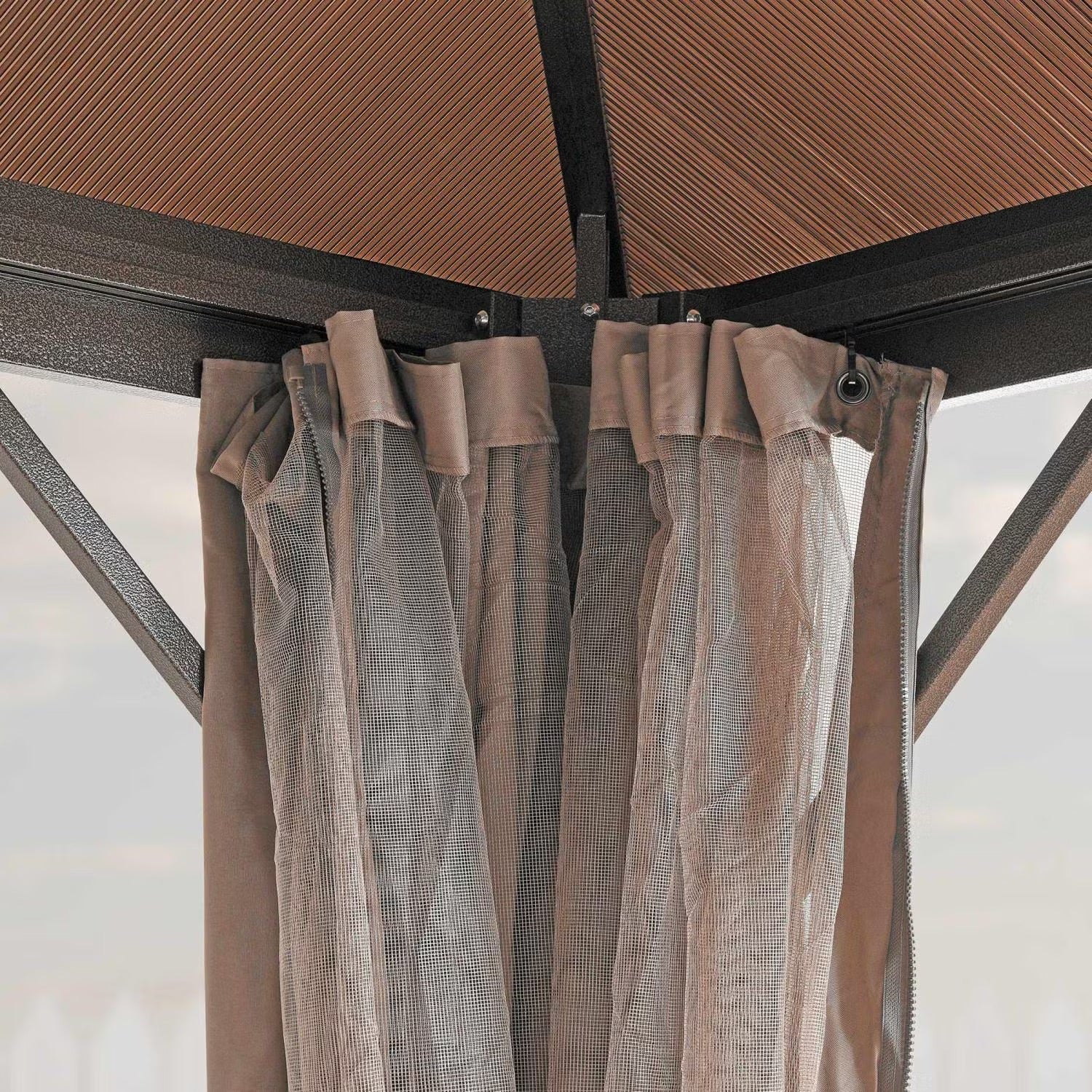 Trevana 3x3m Brown Outdoor Gazebo with Netting & Ceiling Hook - Weather-Resistant Canopy for Patio, Garden, and Events