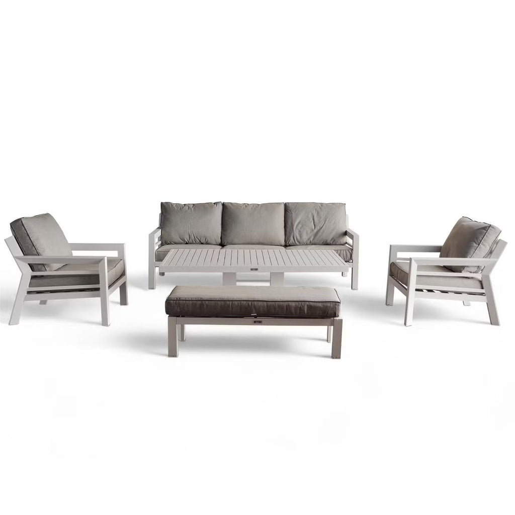 Valencia 5-Seater Outdoor Sofa Set with Bench & Lift-Top Coffee Table - Beige & White Patio Furniture