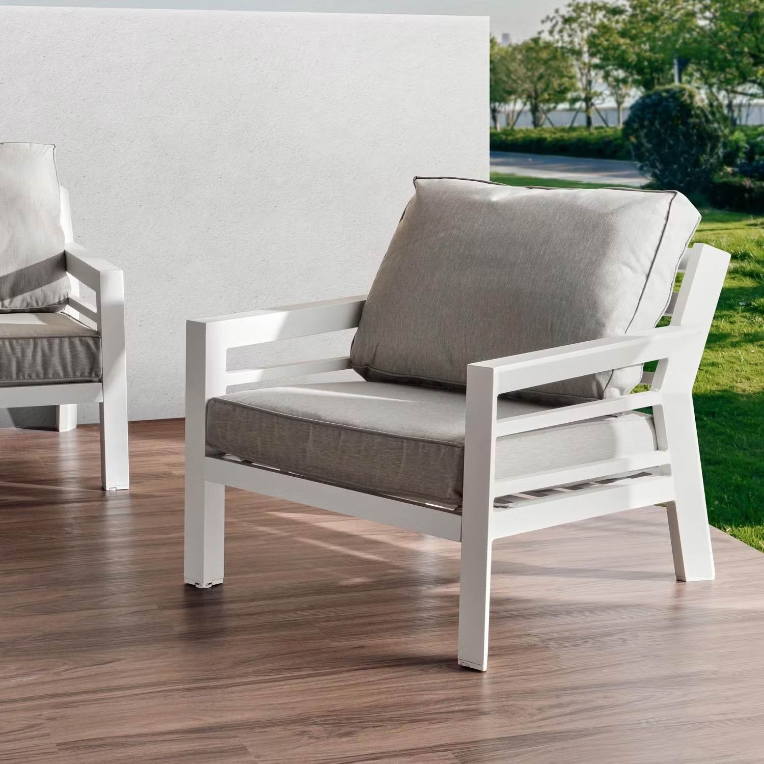 Valencia 5-Seater Outdoor Sofa Set with Bench & Lift-Top Coffee Table - Beige & White Patio Furniture