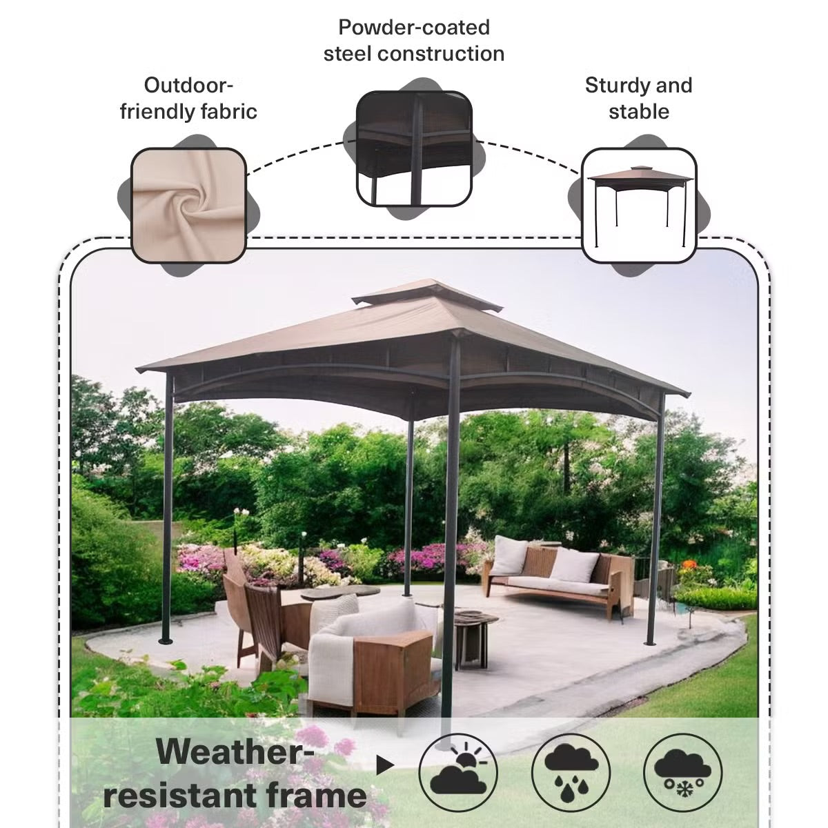 Valetta 3x3m Brown Outdoor Steel Gazebo with Weather-Resistant Canopy – Durable Patio Shelter for Garden & Events