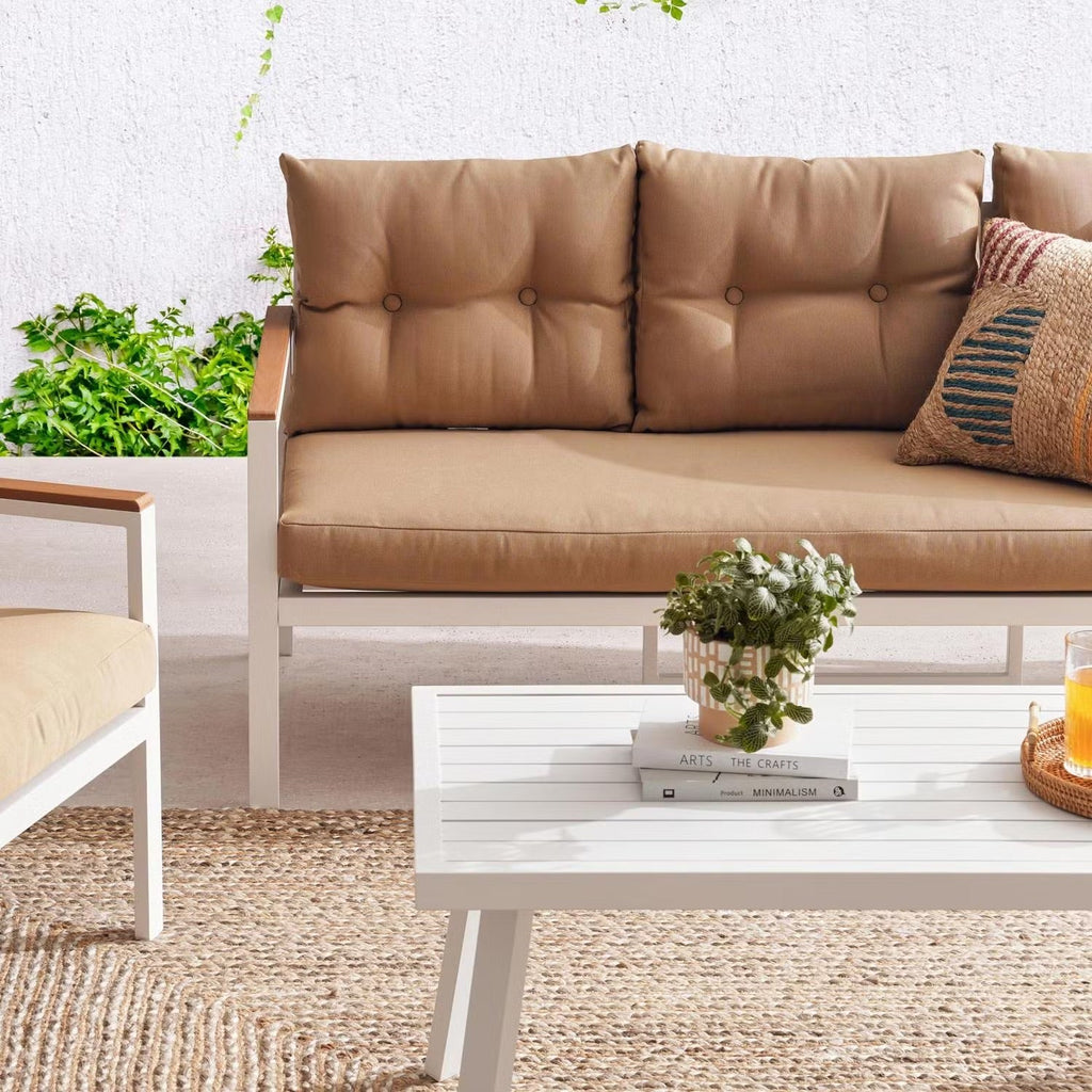 Verano 5-Seater Brown Outdoor Sofa Set with Coffee Table - Stylish Patio Furniture for Relaxing & Entertaining