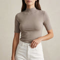 Soft Taupe Mock-Neck Fitted Top