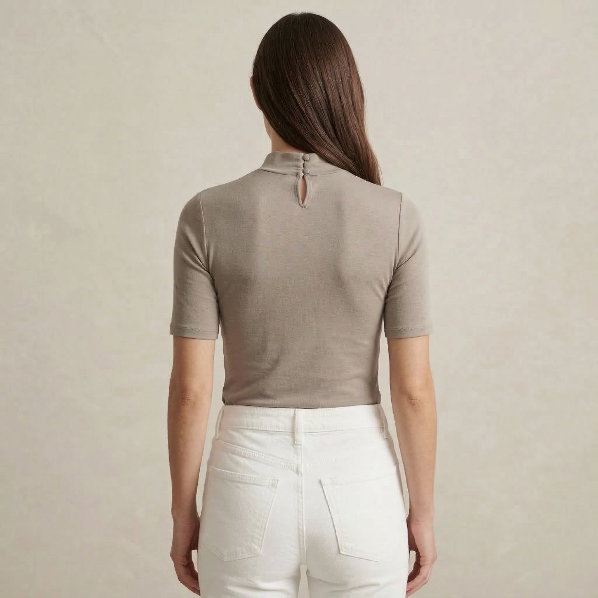 Soft Taupe Mock-Neck Fitted Top