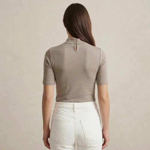 Soft Taupe Mock-Neck Fitted Top